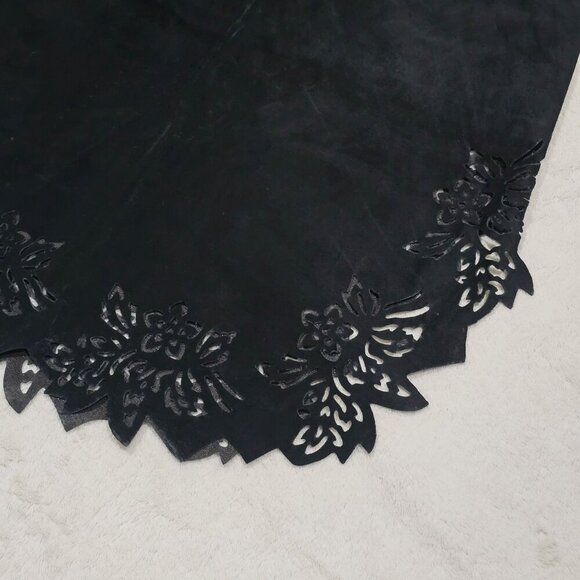 Black Suede Mini Skirt by Parallel – Floral Cut Hem, Side Zip – NWT – Size 8 - Picture 4 of 8